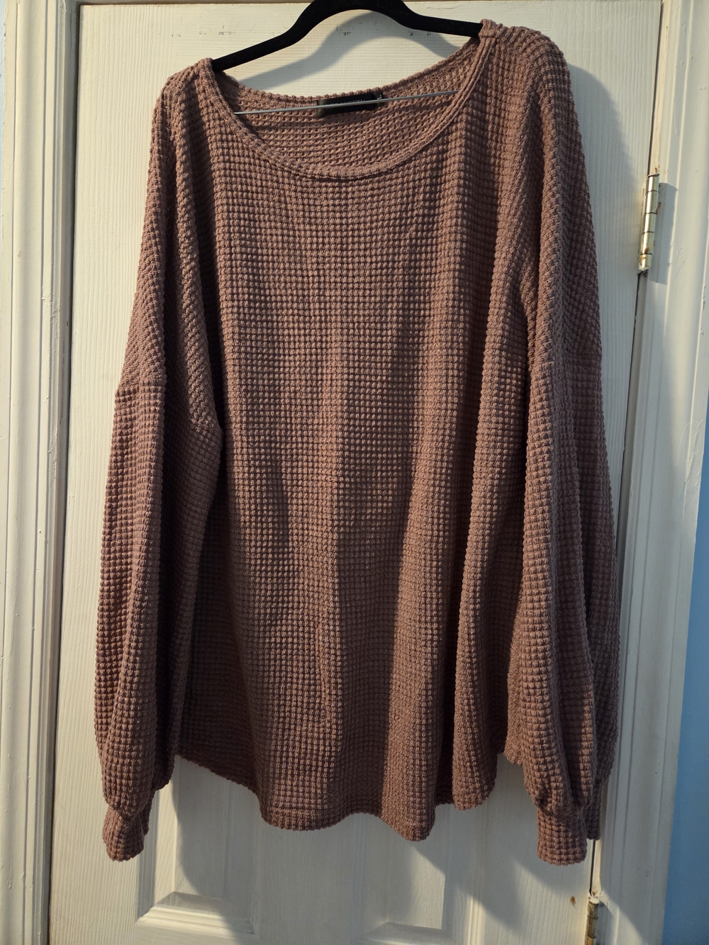 Relaxed Waffle Knit Long Sleeve Sweater - Dusty Mauve